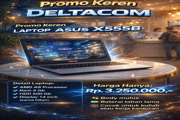 LAPTOP ASUS X555B   🧠 Processor AMD A9  💾 RAM 4 GB DDR4  ⚡ Storage HDD 500 GB  🖥️ Display 14 Inc Slim  🎨 Kondisi Mulus dan Bergaransi 